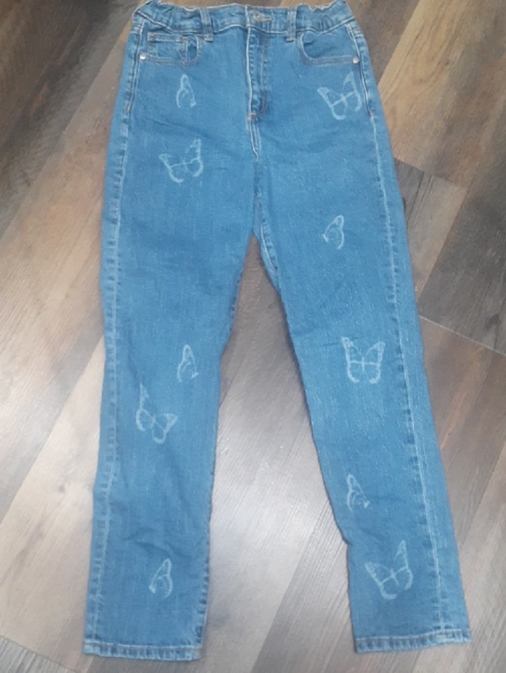 Girls Denim Blue Jeans - Butterfly Design